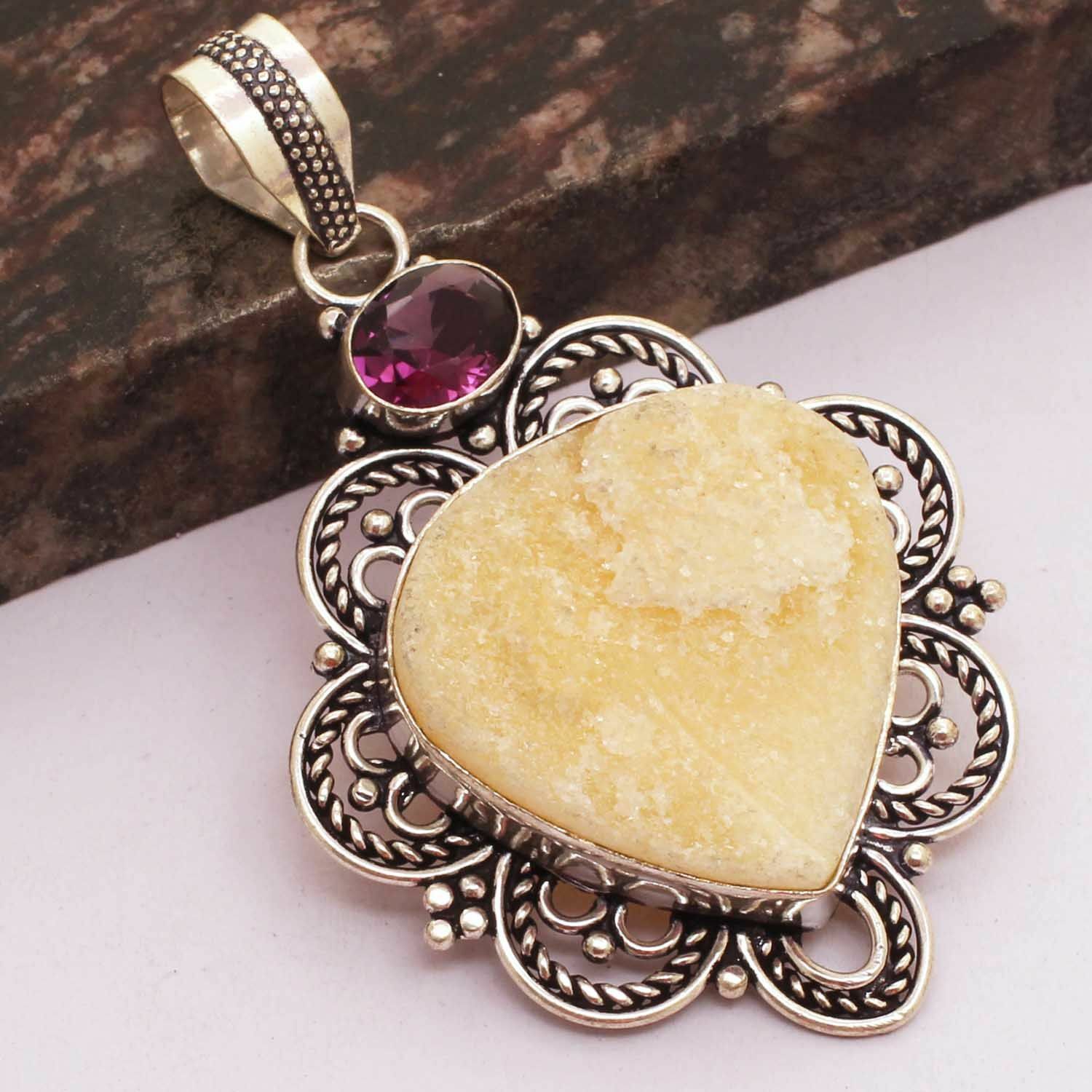 Aventurine Amethyst Ethnic Handmade Pendant Jewelry 2.6″ AP 37278 Aventurine Amethyst Ethnic Handmade Pendant Jewelry 2.6″ AP 37278