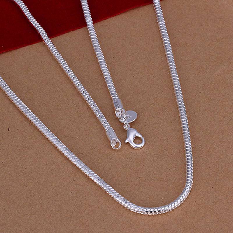 New 925Sterling Solid Silver Men Jewelry 3MM Snake Chain 16-24 Inch Necklace New 925Sterling Solid Silver Men Jewelry 3MM Snake Chain 16-24 Inch Necklace