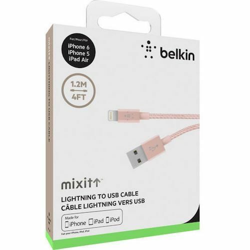 Belkin Lightning USB Braided Charge/Sync Cable For Apple iPad/iPhone/iPod Pink