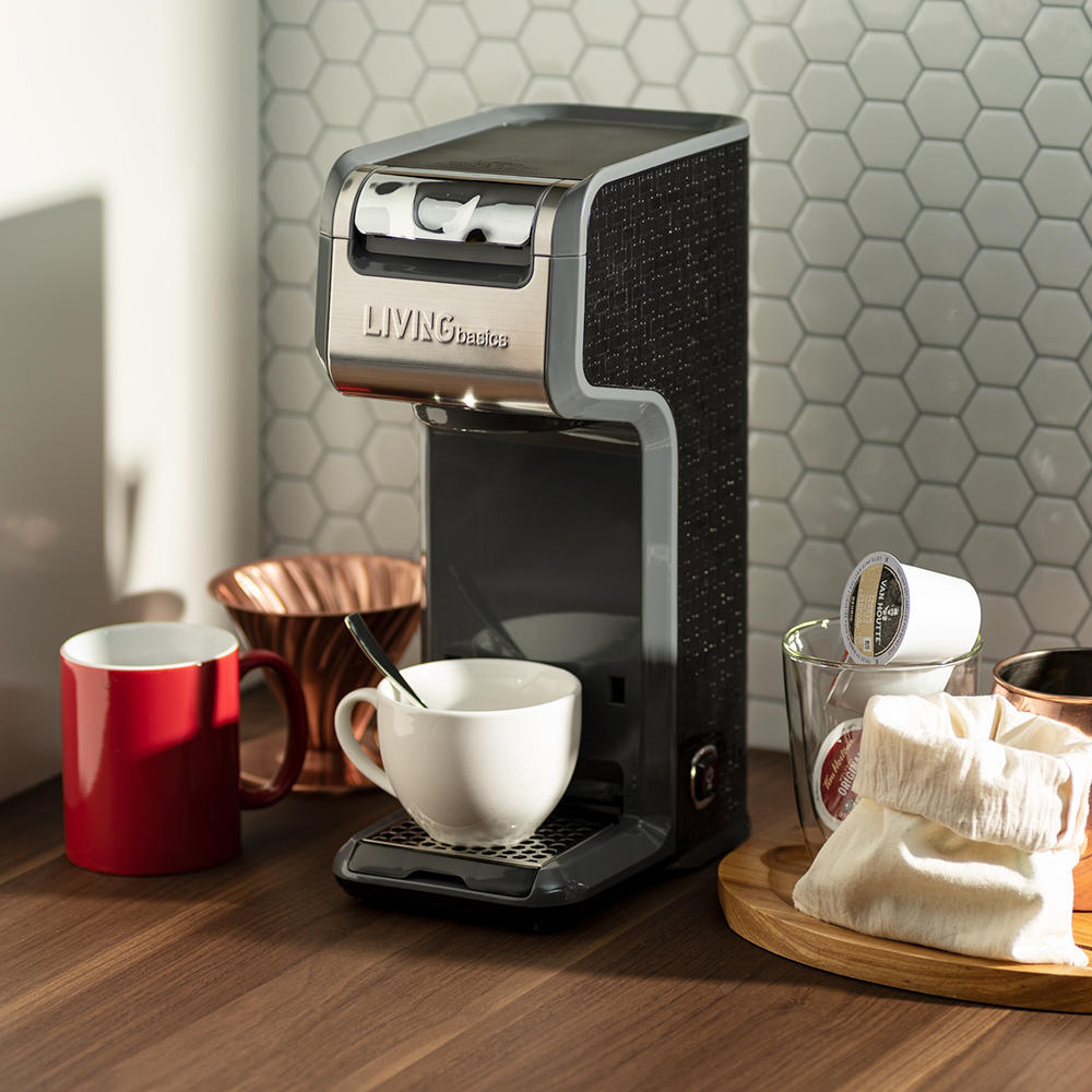Grey 2 In 1 Single Serve Coffee Maker Brewer Ground K-Cup Pods For Kitchen Home Grey 2 In 1 Single Serve Coffee Maker Brewer Ground K-Cup Pods For Kitchen Home