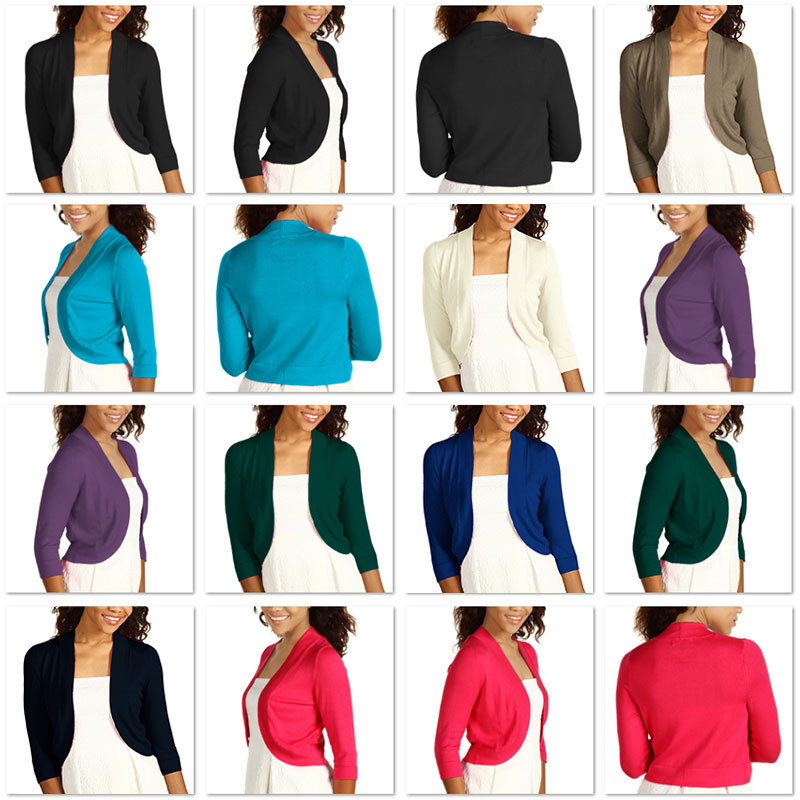 Ladies 3/4 Sleeve Bolero Sweater Jacket Womens Open Shrug Cardigan Coats Tops Ladies 3/4 Sleeve Bolero Sweater Jacket Womens Open Shrug Cardigan Coats Tops
