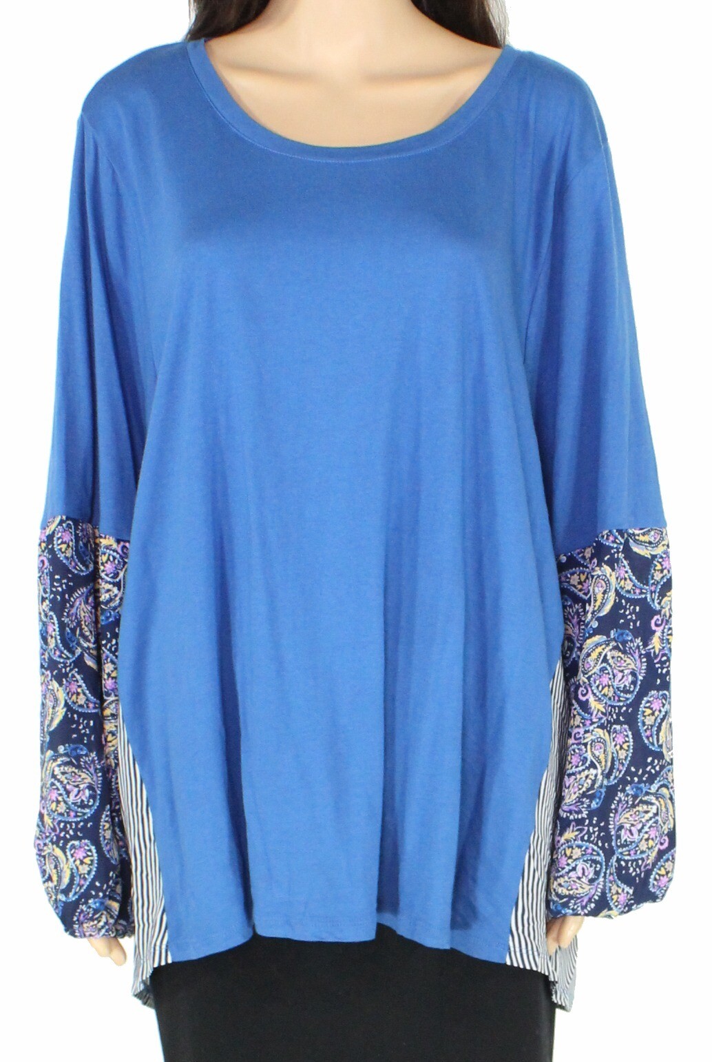 Style & Co. Womens Top Blue 2X Plus Paisley Striped Tunic Scoop Neck $56 109