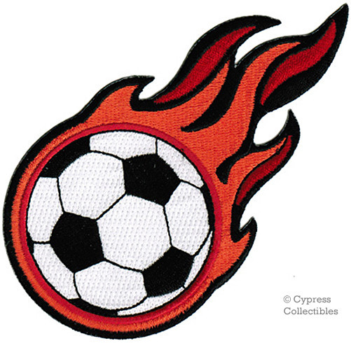 FLAMING SOCCER BALL EMBROIDERED IRON-ON PATCH FOOTBALL SPORTS FLAMES EMBLEM FLAMING SOCCER BALL EMBROIDERED IRON-ON PATCH FOOTBALL SPORTS FLAMES EMBLEM