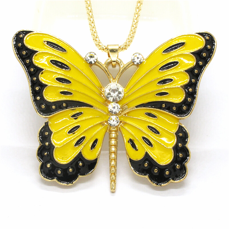 Hot Jewelry Fashion Yellow Enamel Butterfly Crystal Pendant Women Necklace Hot Jewelry Fashion Yellow Enamel Butterfly Crystal Pendant Women Necklace