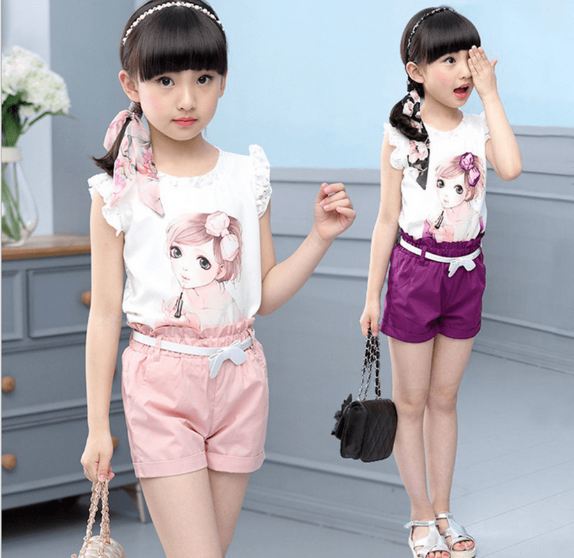 2pcs Kids Baby Girls Summer Fashion Suit Sleeveless Blouse+Shorts Cotton Clothes 2pcs Kids Baby Girls Summer Fashion Suit Sleeveless Blouse+Shorts Cotton Clothes