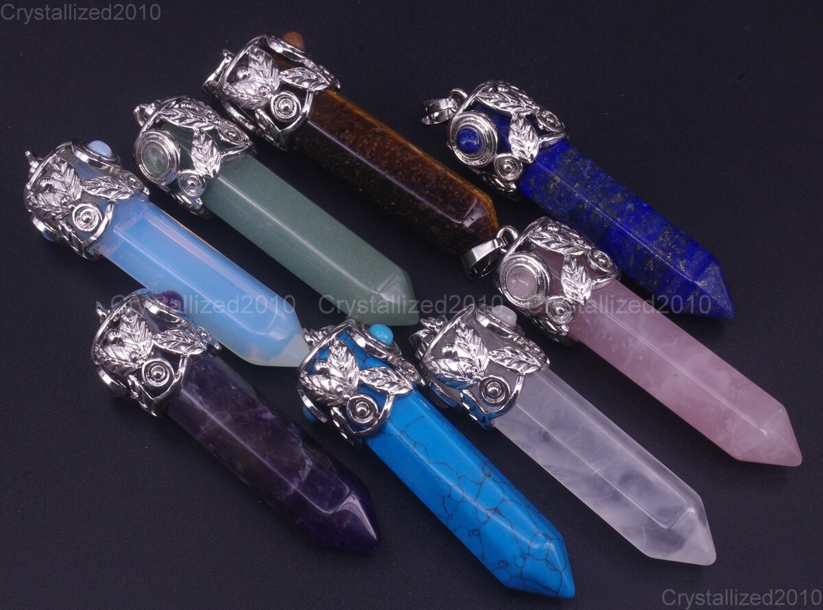 Natural Gemstone Laurels Hexagonal Pointed Reiki Chakra Healing Pendant Beads Natural Gemstone Laurels Hexagonal Pointed Reiki Chakra Healing Pendant Beads