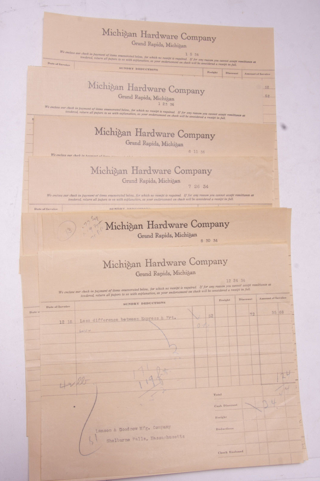1934 Lamson Goodnow Michigan Hardware Co Grand Rapids MI Vouchers Ephemera P651E 1934 Lamson Goodnow Michigan Hardware Co Grand Rapids MI Vouchers Ephemera P651E