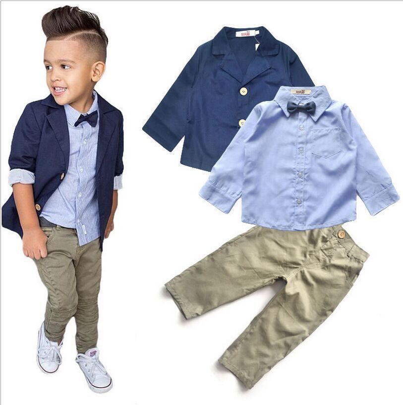 3pcs Kids Baby Boys Fashion Suit Gentleman Coat + Shirt + Pants For Party Sets