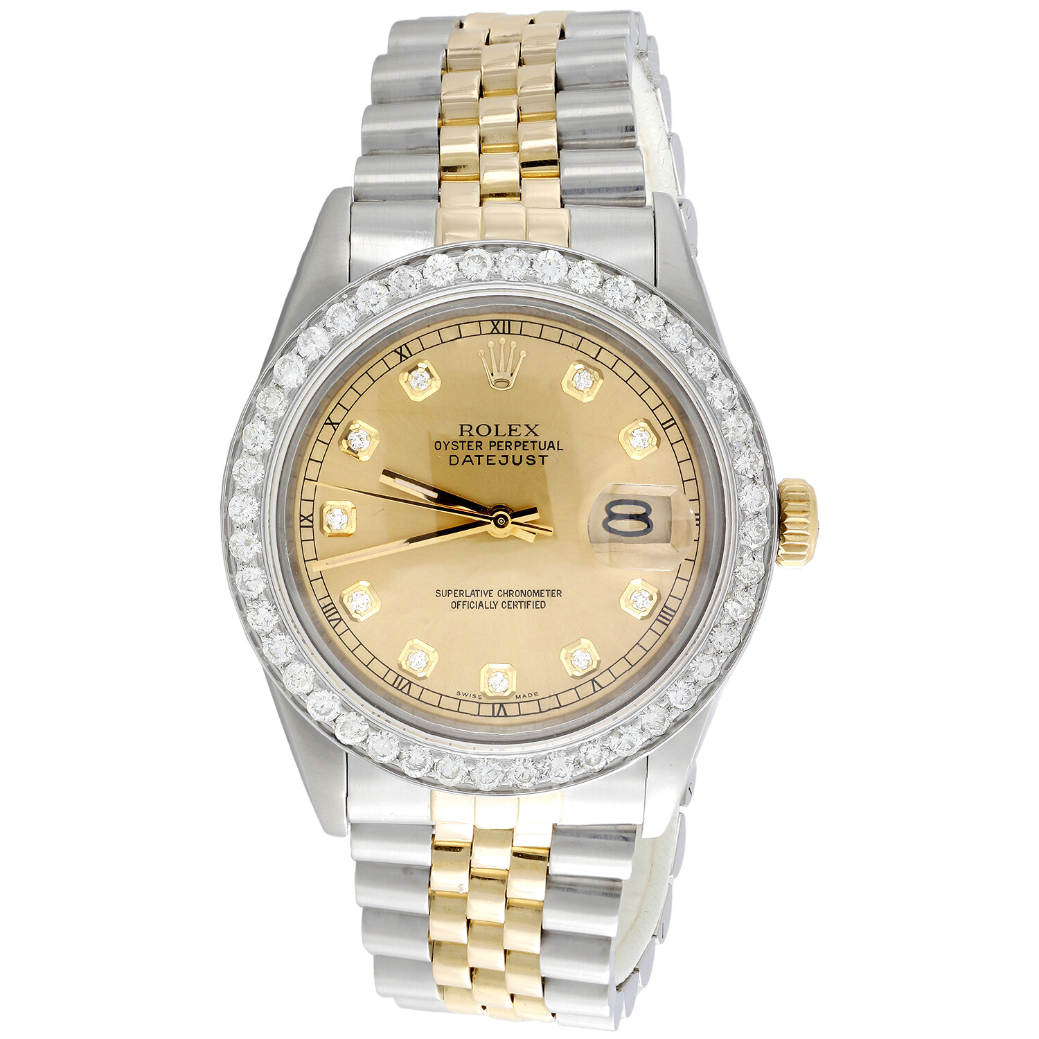 Mens 36mm Rolex DateJust Diamond Watch 18K Two Tone Jubilee Champagne Dial 2 CT. Mens 36mm Rolex DateJust Diamond Watch 18K Two Tone Jubilee Champagne Dial 2 CT.