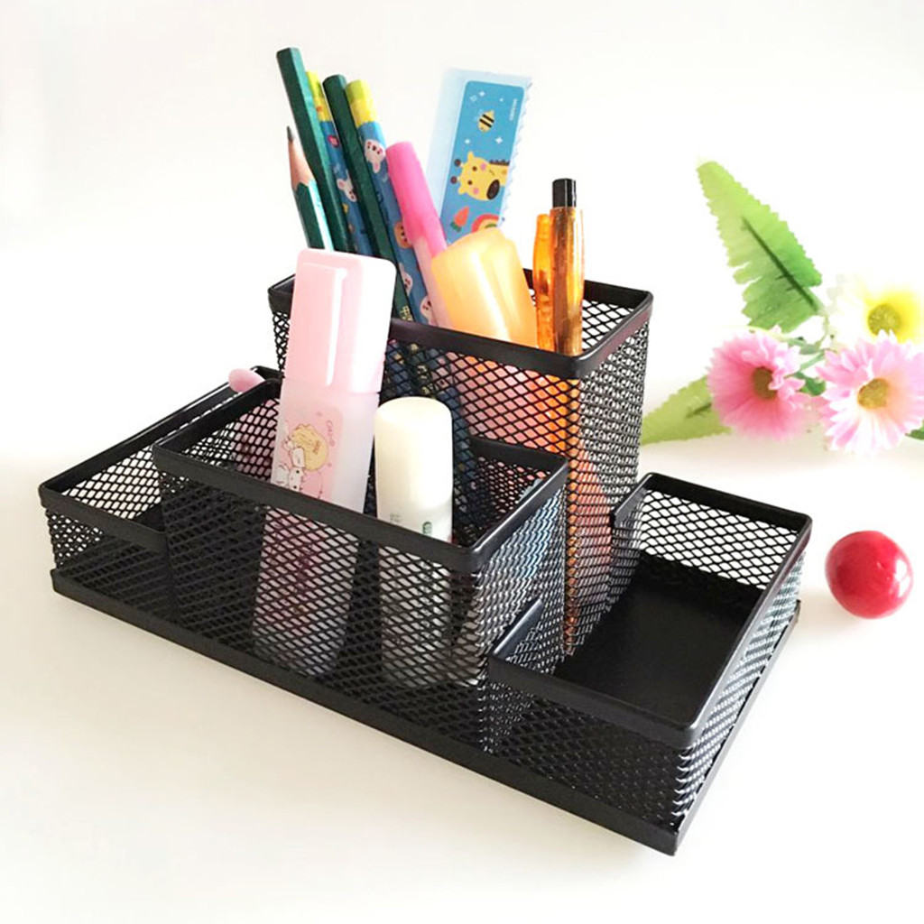 Office Mesh Desk Accessories Organizer Caddy Supplies Storage, 4-compartment Office Mesh Desk Accessories Organizer Caddy Supplies Storage, 4-compartment