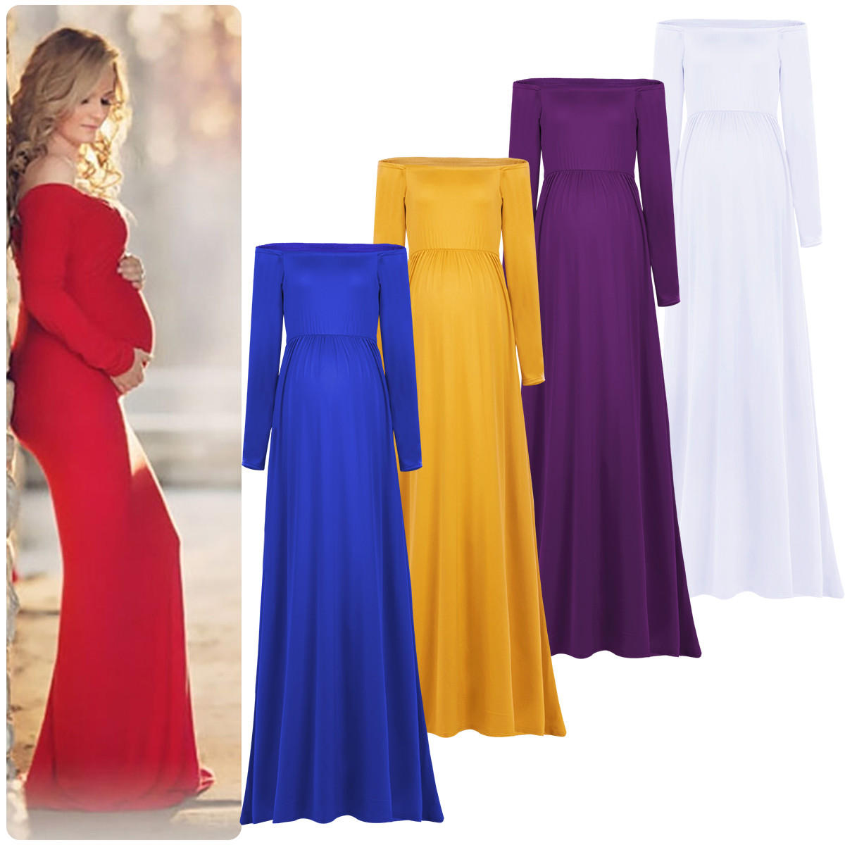 Maternity Off Shoulders Dress Pregnant Gown Photography Props for Baby Shower Maternity Off Shoulders Dress Pregnant Gown Photography Props for Baby Shower