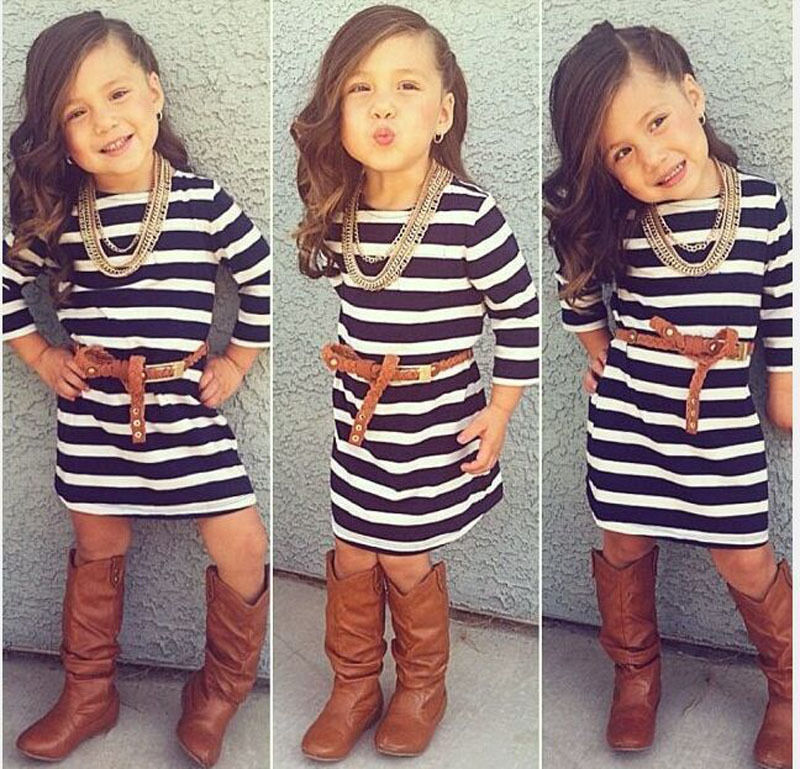 2pcs Kids Baby Fashion Girls Long Sleeve Striped Dress + Belt Princess Dress Set 2pcs Kids Baby Fashion Girls Long Sleeve Striped Dress + Belt Princess Dress Set