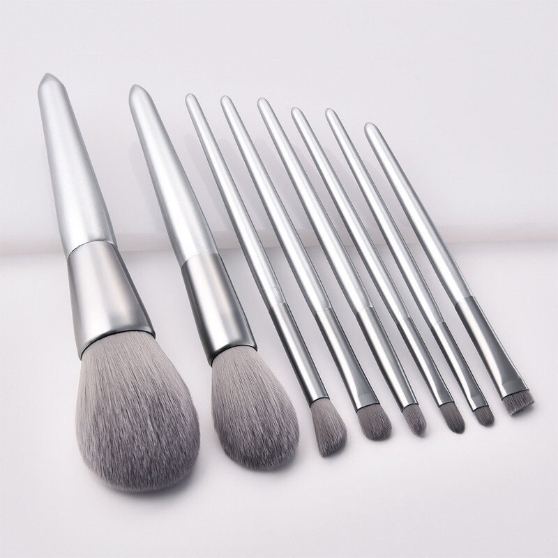 8pcs Luxury Sliver Makeup Brushes Set Powder Blush Eyebrow Eyeliner Lip Brush