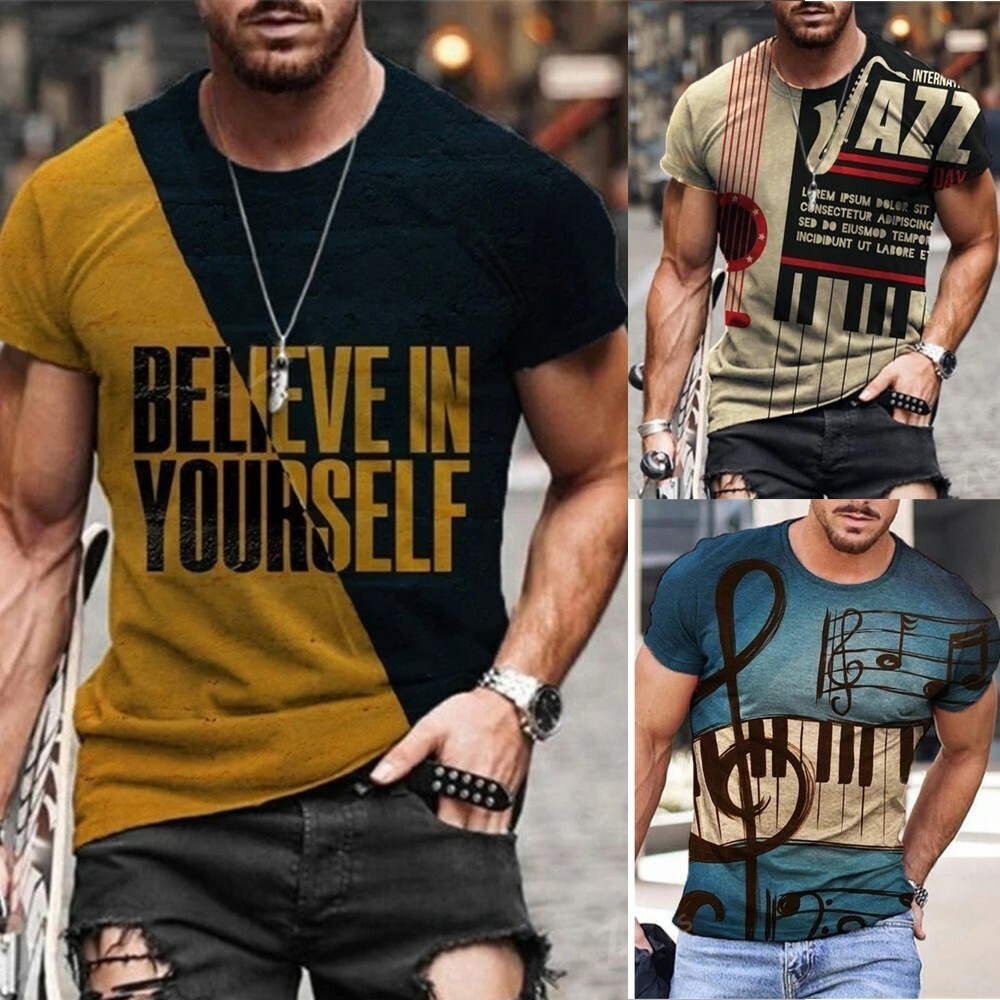Crew Neck Men T-Shirt Fashion Men Mens Print T-shirt Tee Shirt Abstract