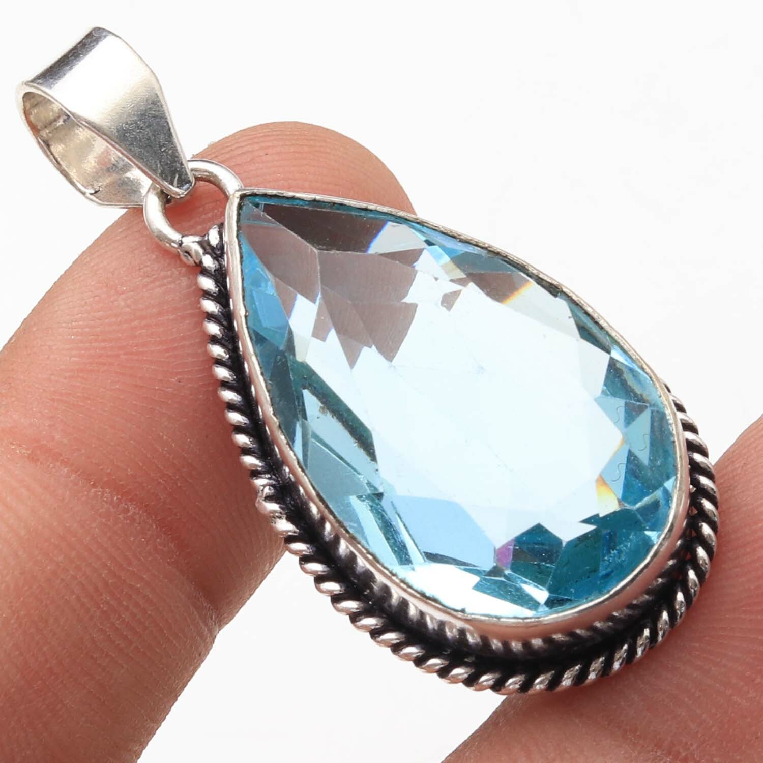 Blue Quartz Handmade Gemstone Pendant 1.8″ Ethnic Gift Jewellery T17137 Blue Quartz Handmade Gemstone Pendant 1.8″ Ethnic Gift Jewellery T17137