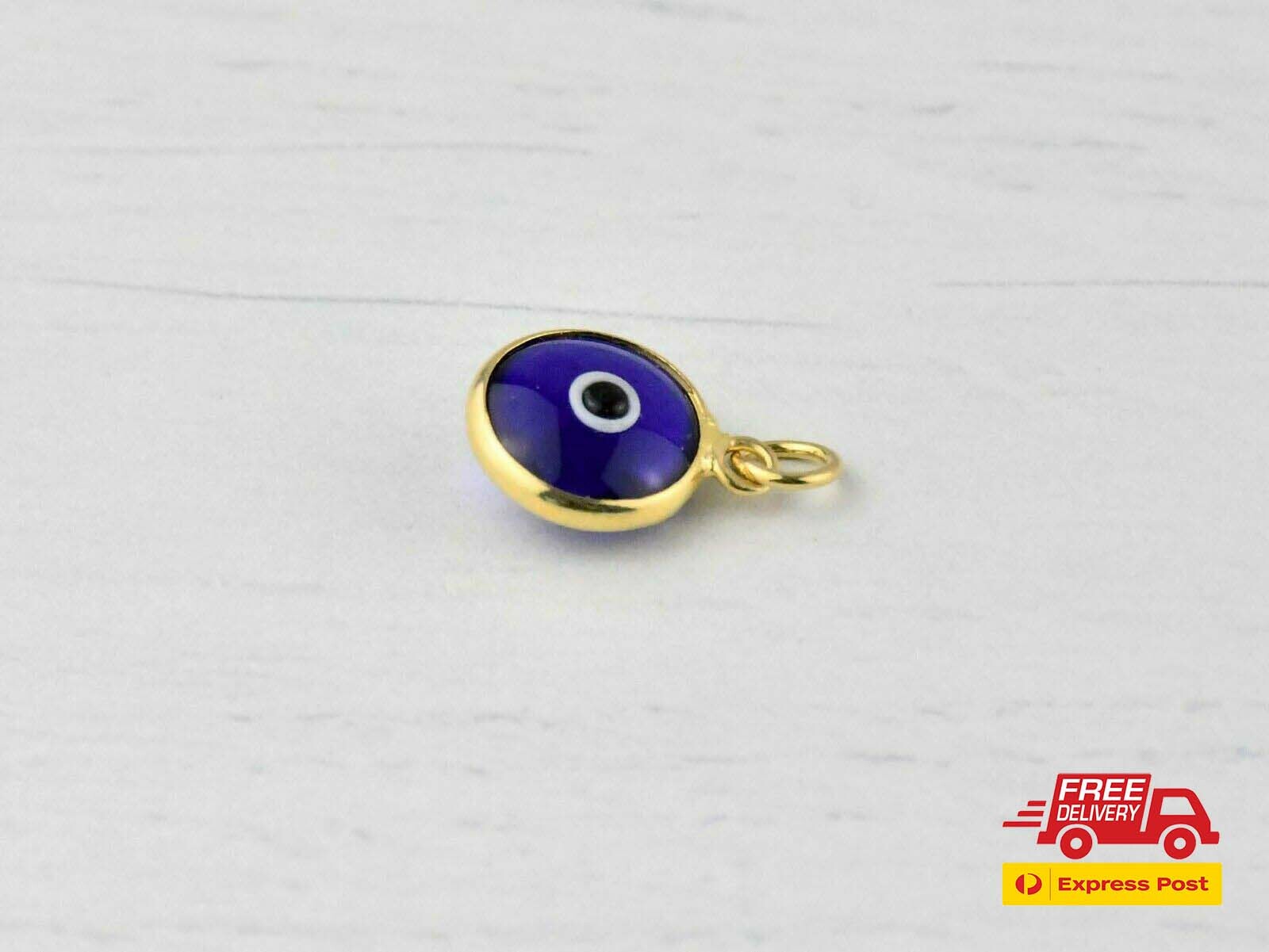 Silver & Gold Colours 10mm Evil Eye Glass Blue Mati Turkish Nazar Pendant Charm