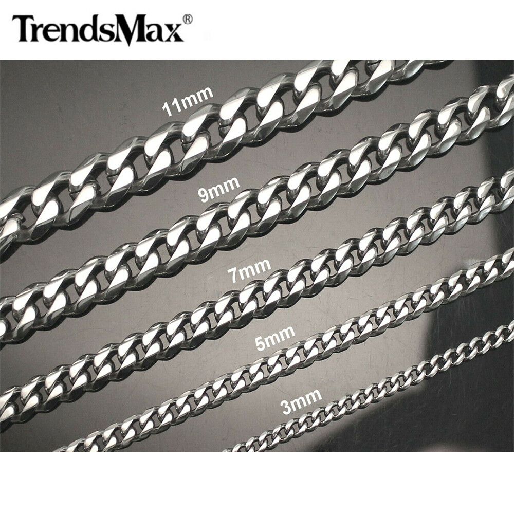 Silver Stainless Steel Cuban Curb Chain Necklace Choker Gift 3/5/7/9/11mm 16-30″ Silver Stainless Steel Cuban Curb Chain Necklace Choker Gift 3/5/7/9/11mm 16-30″