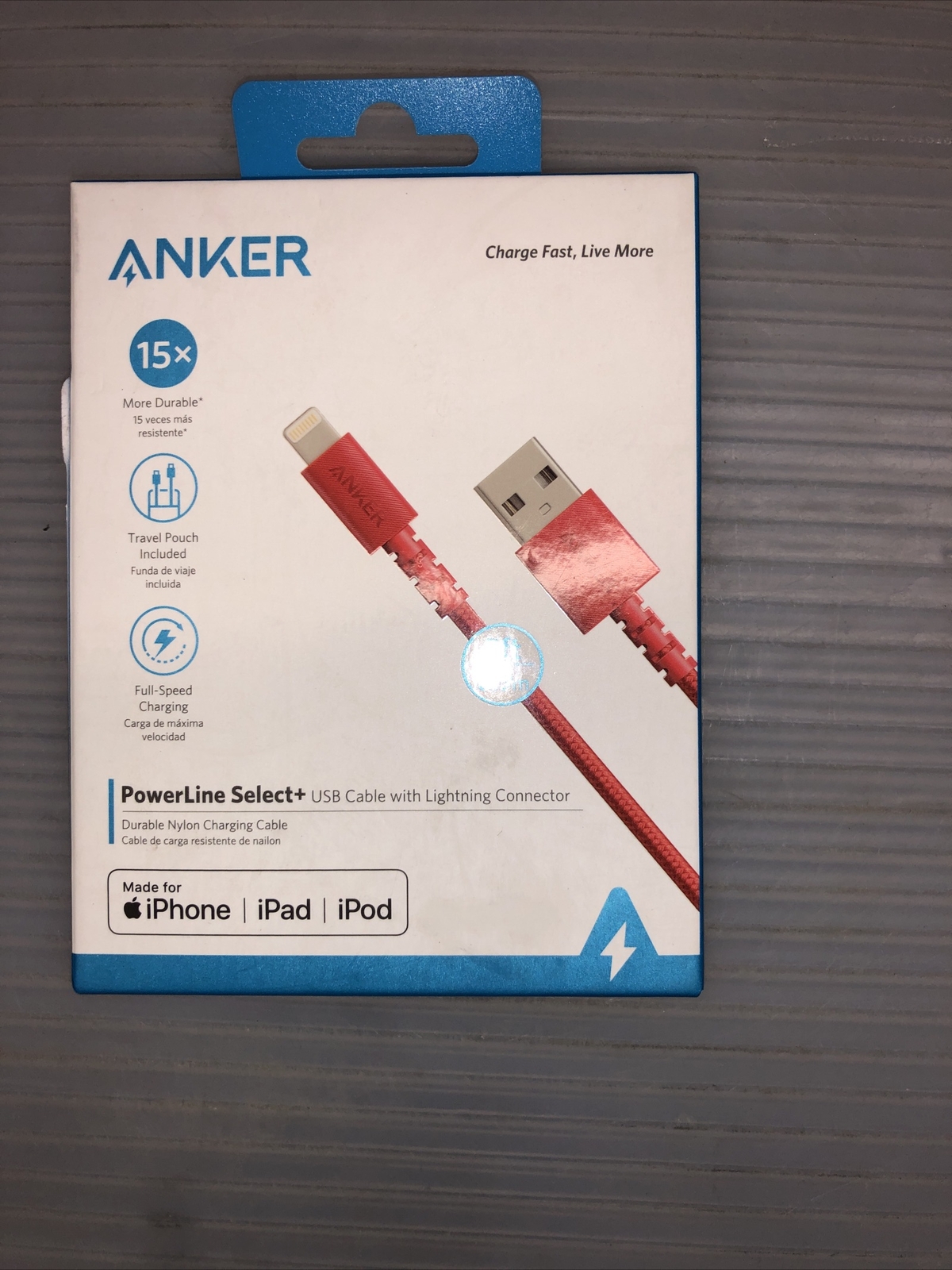 Anker Powerline Select + USB Cable with Lightning Connector 3 ft Red A8012 Anker Powerline Select + USB Cable with Lightning Connector 3 ft Red A8012