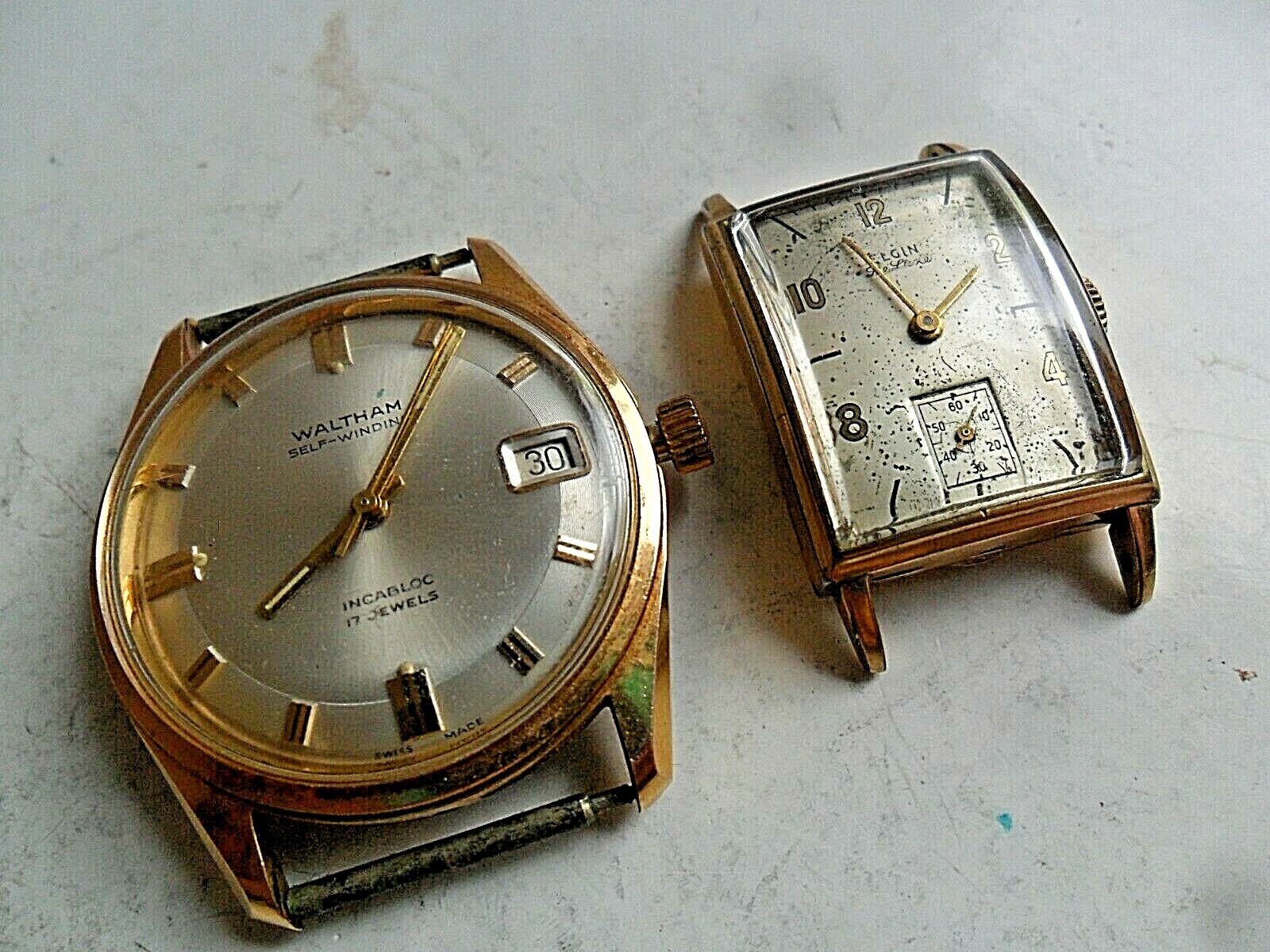 2 Vintage 1960’s Men’s Waltham Self-Winding & Elgin DeLuxe Watches 4 REPAIR