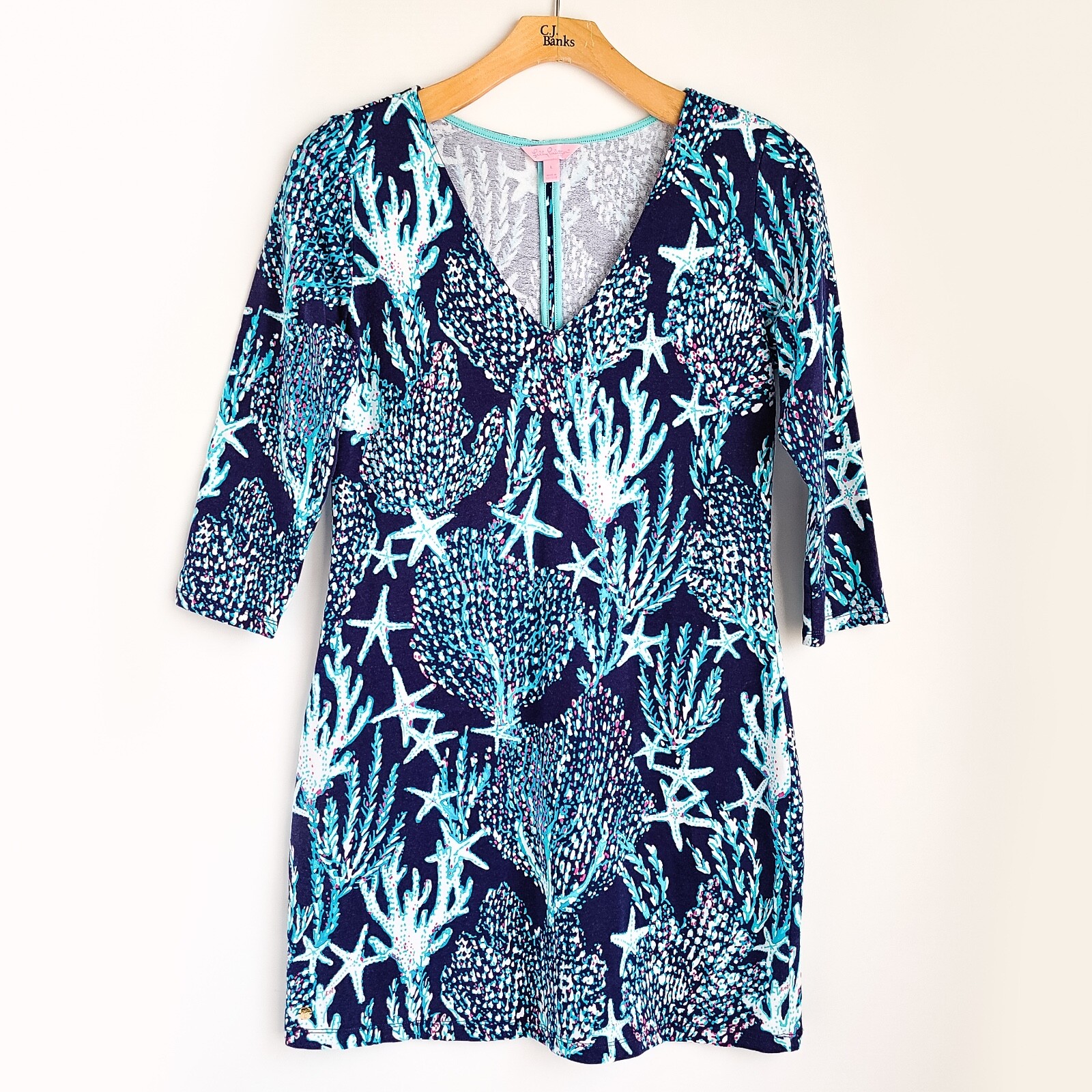 Lilly Pulitzer Clarke Dress Womens L Good Reef 3/4 Sleeve V-Neck New w/ Tag Lilly Pulitzer Clarke Dress Womens L Good Reef 3/4 Sleeve V-Neck New w/ Tag