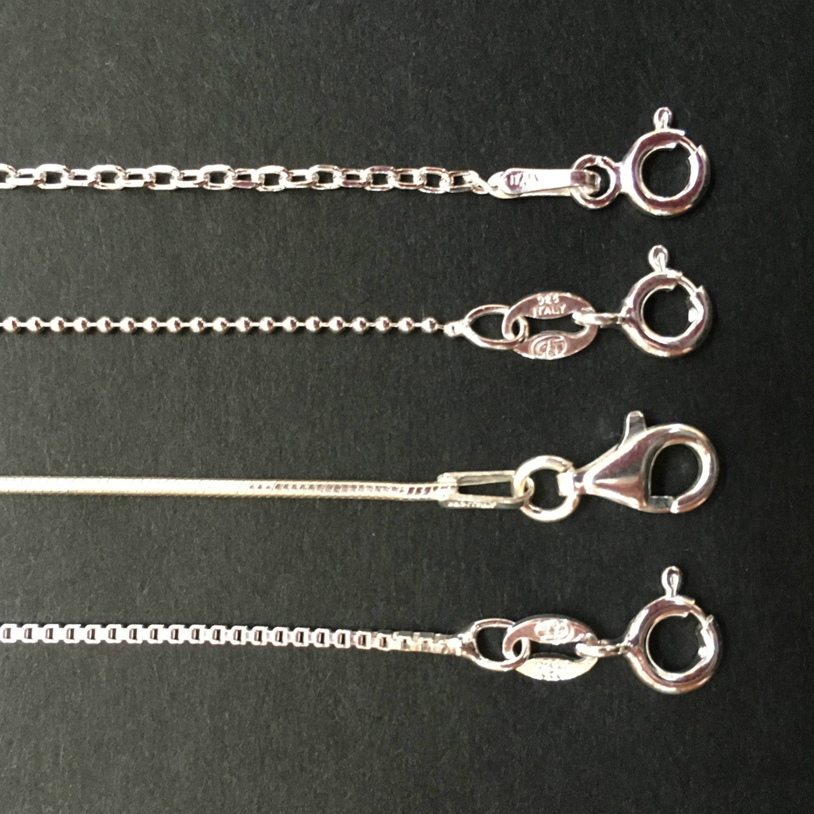 Various Genuine Solid 925 Sterling Silver 1mm Necklace Chain – 4 lengths Various Genuine Solid 925 Sterling Silver 1mm Necklace Chain – 4 lengths