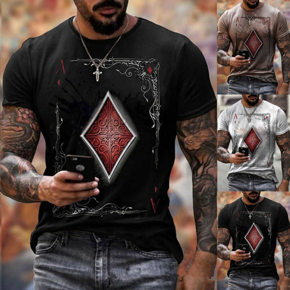Fashion Mens Poker Print T-Shirts Casual Short Sleeve Round Neck Tee Tops Sports