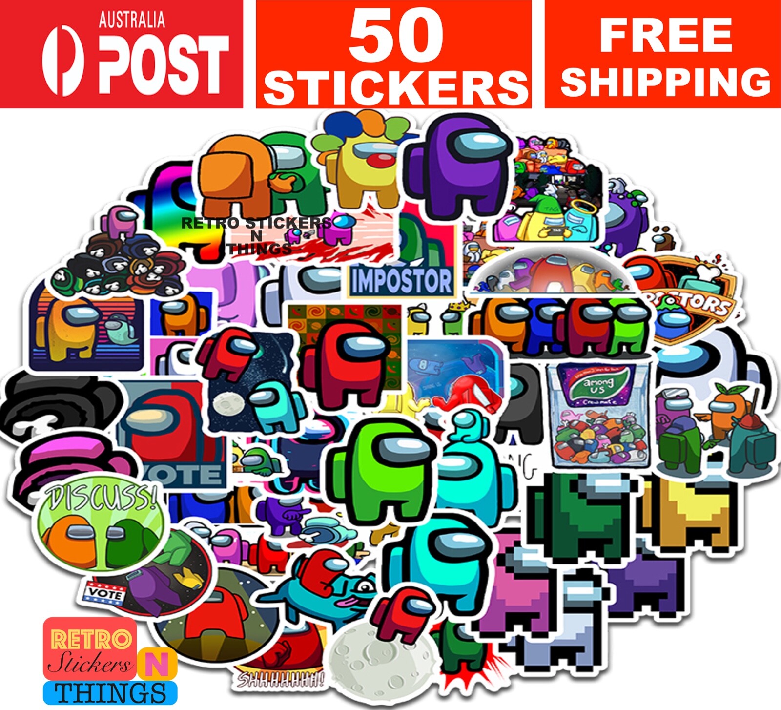 50PCS Among Us Stickers Vinyl Decals Skateboard Laptop Car Books