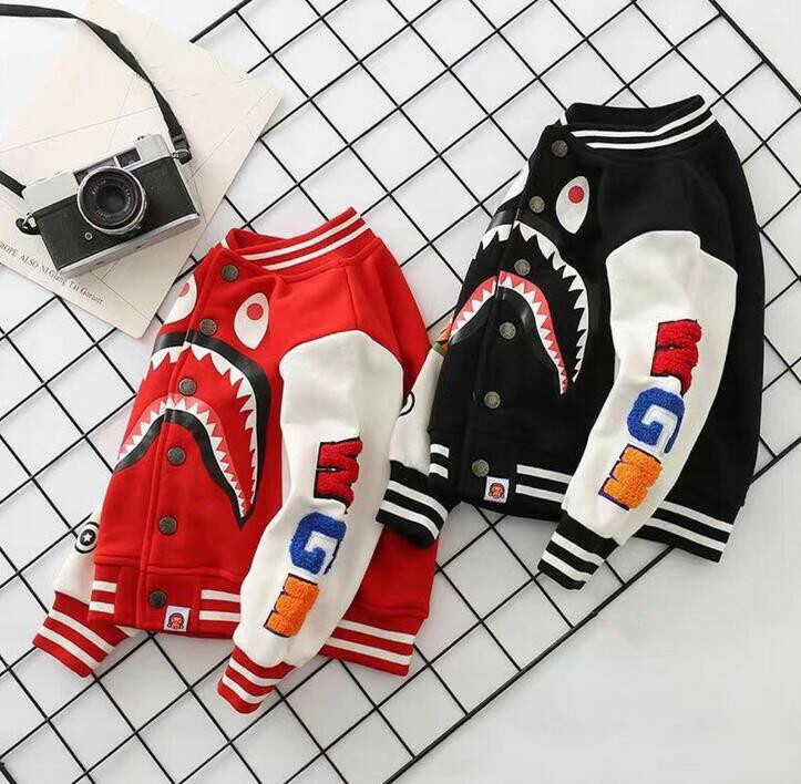 Fashion Kids Boy Girl Black & Red Shark Tiger Jacket Coat Baseball WGM Hoodies