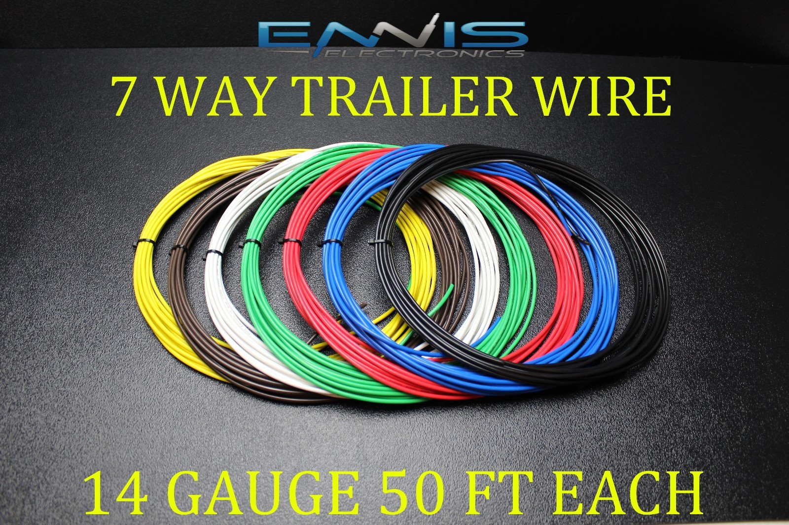 14 GAUGE WIRE ENNIS ELECTRONICS 7 WAY TRAILER LIGHT 50 FT EACH PRIMARY CABLE 14 GAUGE WIRE ENNIS ELECTRONICS 7 WAY TRAILER LIGHT 50 FT EACH PRIMARY CABLE
