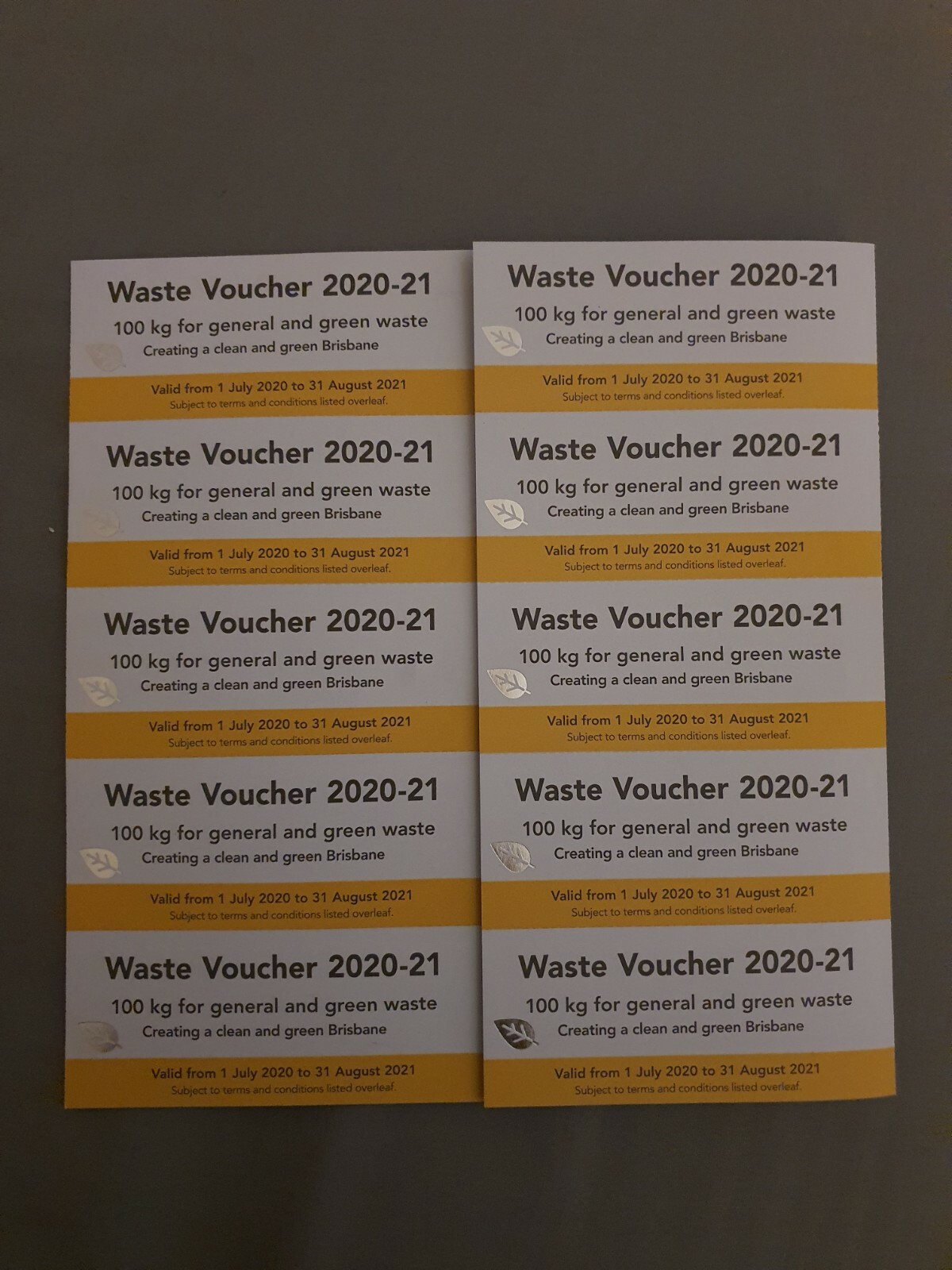 10 x 100kg Brisbane City Council Waste Dump Vouchers BCC Tip Vouchers Coupons 10 x 100kg Brisbane City Council Waste Dump Vouchers BCC Tip Vouchers Coupons