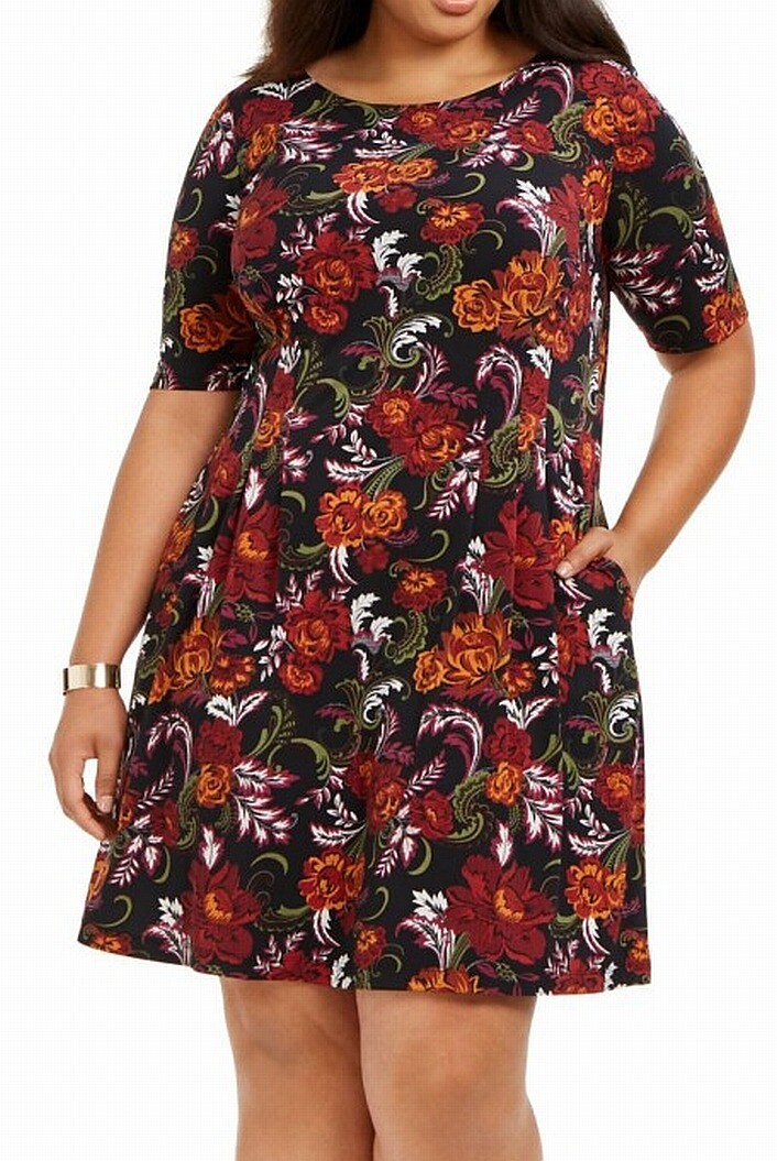 Connected Apparel Women Dress Black Size 22W Plus A-Line Floral Jersey $79 #227
