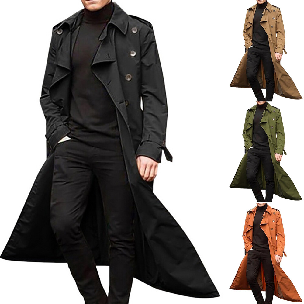 Mens Fashion Lapel Trench Coat Overcoat Long Jacket Windbreaker Tops Outwear AU Mens Fashion Lapel Trench Coat Overcoat Long Jacket Windbreaker Tops Outwear AU