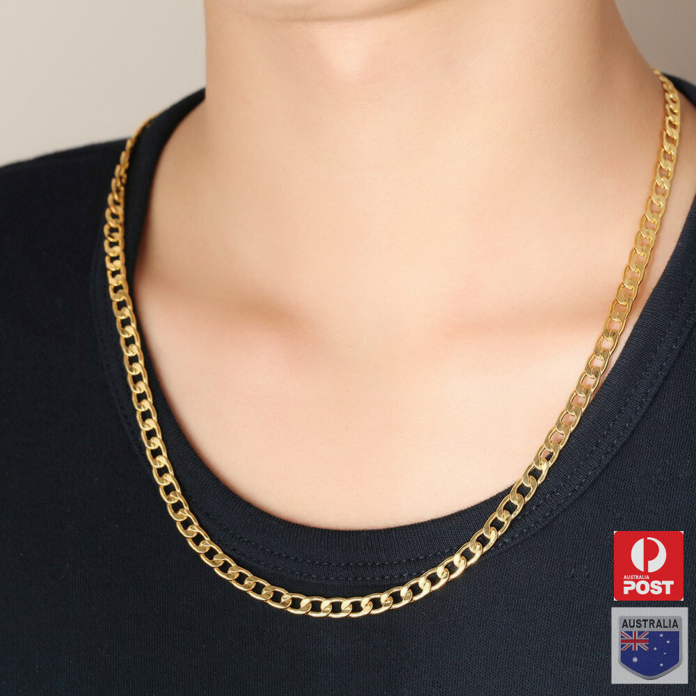 Men’s Boy Stainless Steel 18K Gold GP Curb Cuban Link Chain Necklace Jewelry Men’s Boy Stainless Steel 18K Gold GP Curb Cuban Link Chain Necklace Jewelry