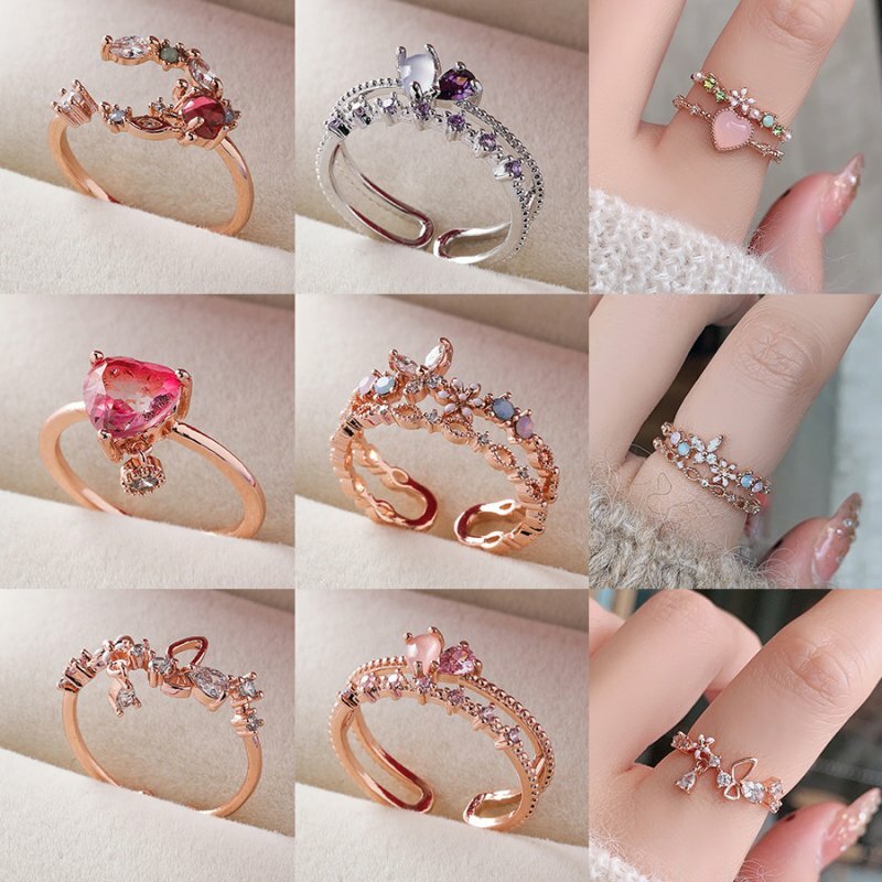 Fashion Heart Zircon Crystal Rings Finger Adjustable Women Wedding Jewelry Gift Fashion Heart Zircon Crystal Rings Finger Adjustable Women Wedding Jewelry Gift