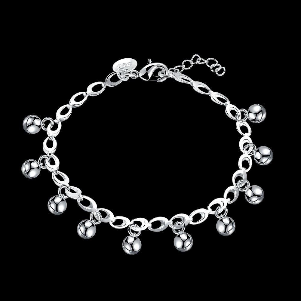 2PCS 925Sterling Solid Silver Jewelry Bells Chain Bracelet For Women H611 2PCS 925Sterling Solid Silver Jewelry Bells Chain Bracelet For Women H611