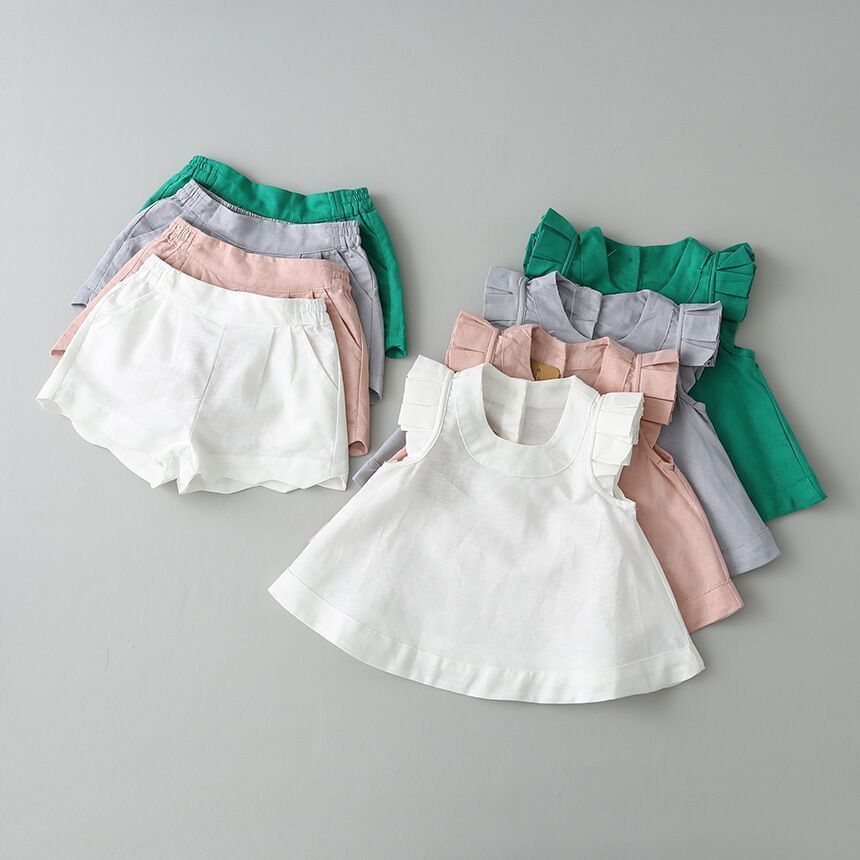 2pcs Kids Baby Girls Summer Outfit Sleeveless Blouse+Shorts Fashion Clothes Sets