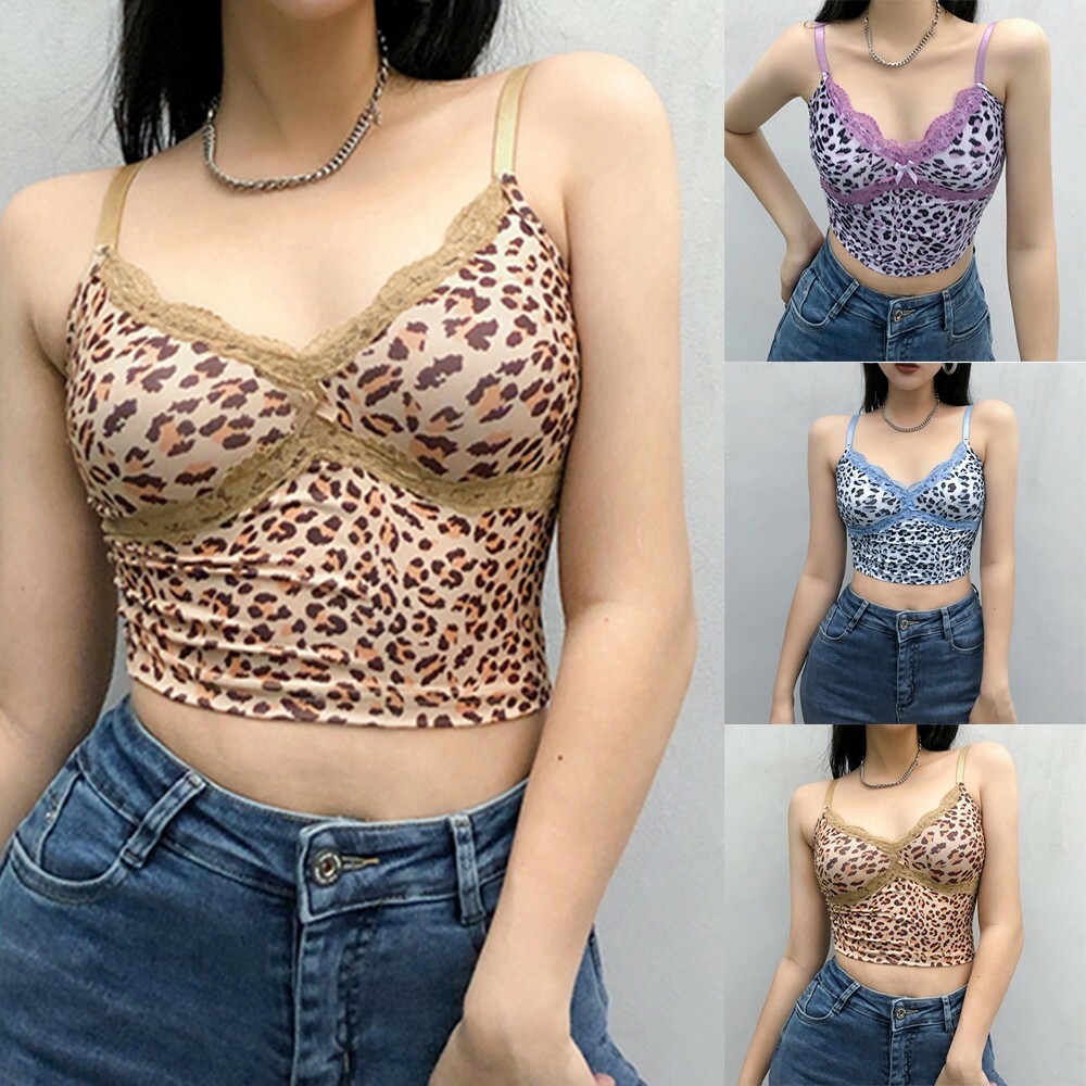 Top Women’s Vest V-neck Vest Womens Cropped Fashion Leopard Sleeveless