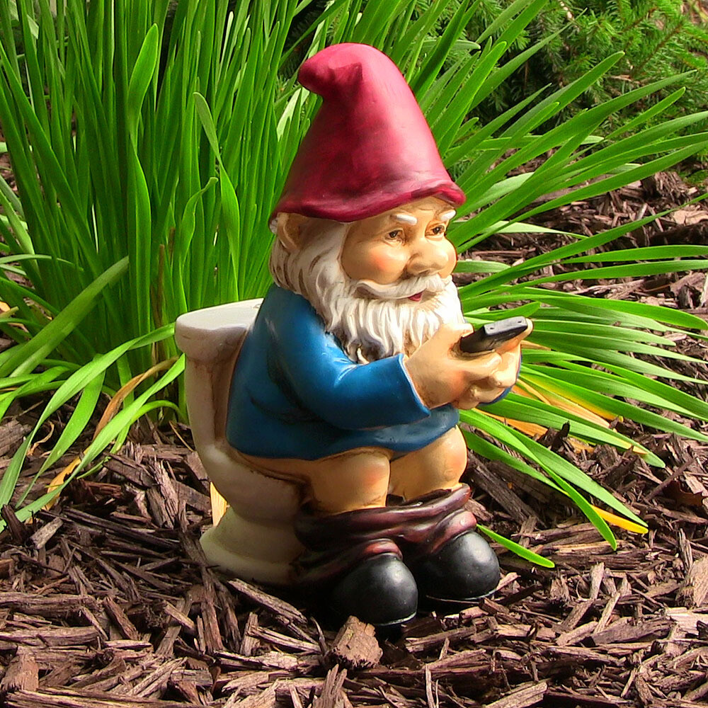 Sunnydaze Cody the Gnome Reading Phone on the Throne – Outdoor Garden Accent -9″ Sunnydaze Cody the Gnome Reading Phone on the Throne – Outdoor Garden Accent -9″