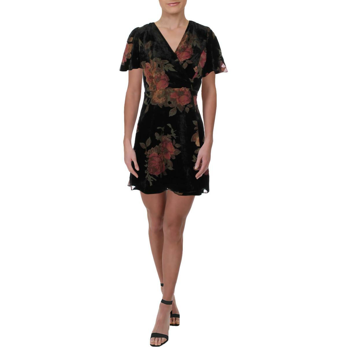 Aqua Womens Black Velvet Floral Burnout Wrap Dress L 5892 Aqua Womens Black Velvet Floral Burnout Wrap Dress L 5892