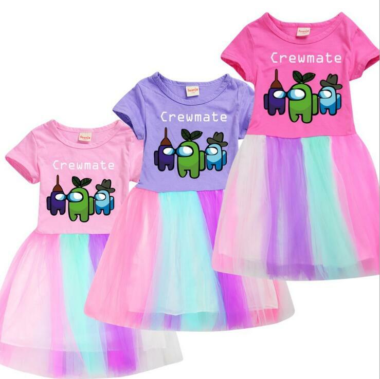 Among US Game Kids Girls Princess Rainbow Cotton Skirt Pageant Show Party Dress Among US Game Kids Girls Princess Rainbow Cotton Skirt Pageant Show Party Dress