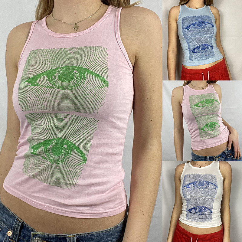 Womens Eyes Printed Tank Tops y2k Harajuku Corset Tee Vintage Fashion Streetwear