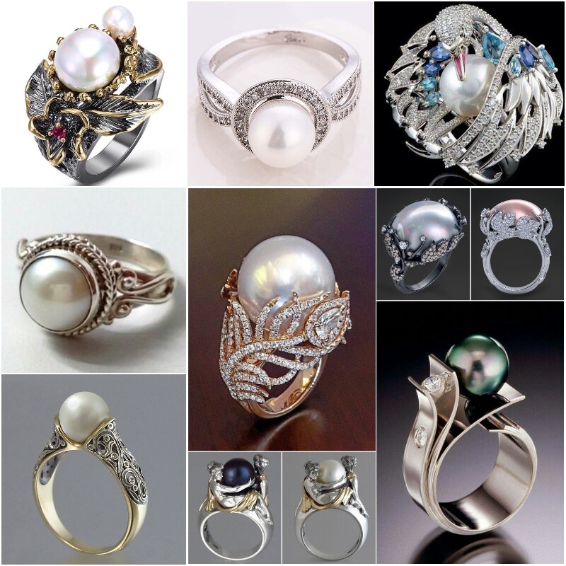 Antique White Pearl Women Wedding Engagement Ring 925 Silver Jewelry Size 5-12 Antique White Pearl Women Wedding Engagement Ring 925 Silver Jewelry Size 5-12