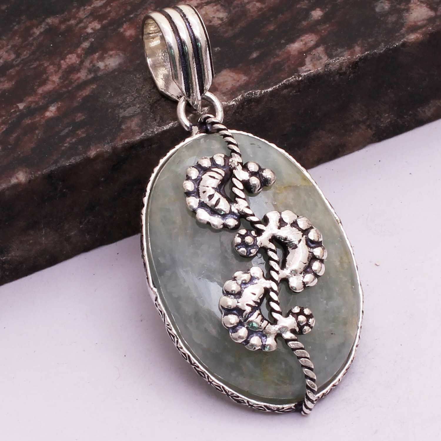 Aqua Seraphinite Ethnic Handmade Pendant Jewelry 2.2″ AP 33660