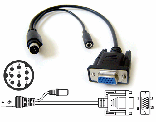 Mini DIN 8-pin To VGA Video Audio Input/Output Adapter Cable