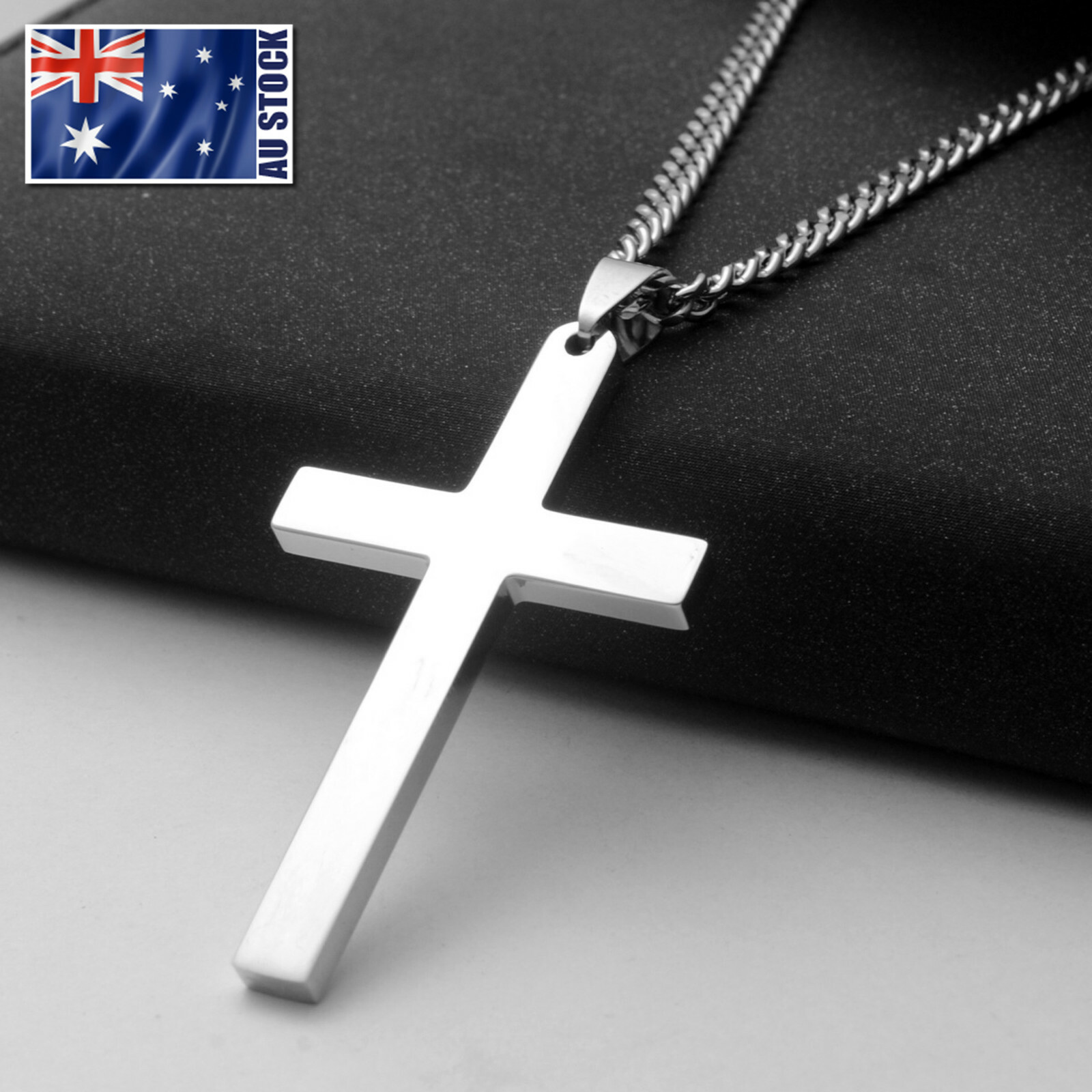 Stainless Steel Plain Silver Jesus Cross Crucifix Pendant Necklace Mens & Womens Stainless Steel Plain Silver Jesus Cross Crucifix Pendant Necklace Mens & Womens