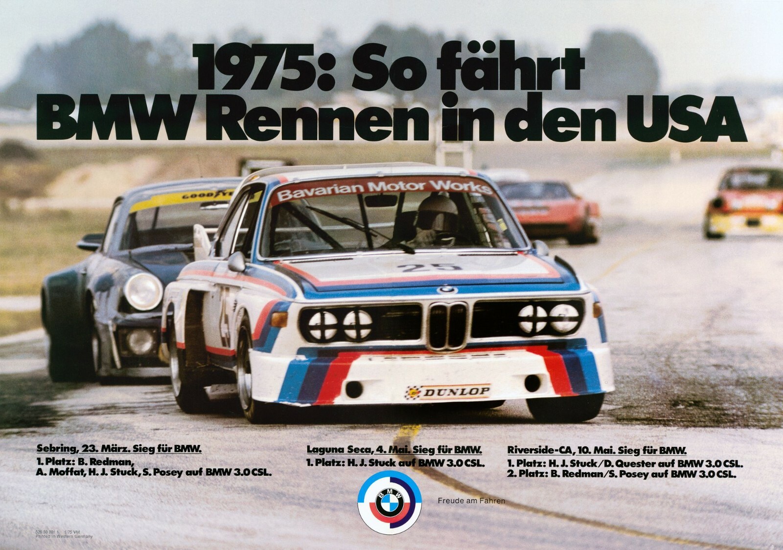 Vintage 1975 BMW Racing Car Victory in The United States Poster Vintage 1975 BMW Racing Car Victory in The United States Poster