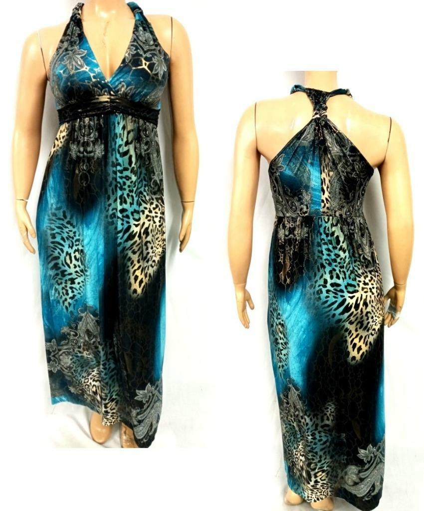 Hawaiian clothing blue black animal foil spandex stretch sleeveless dress 3XL Hawaiian clothing blue black animal foil spandex stretch sleeveless dress 3XL