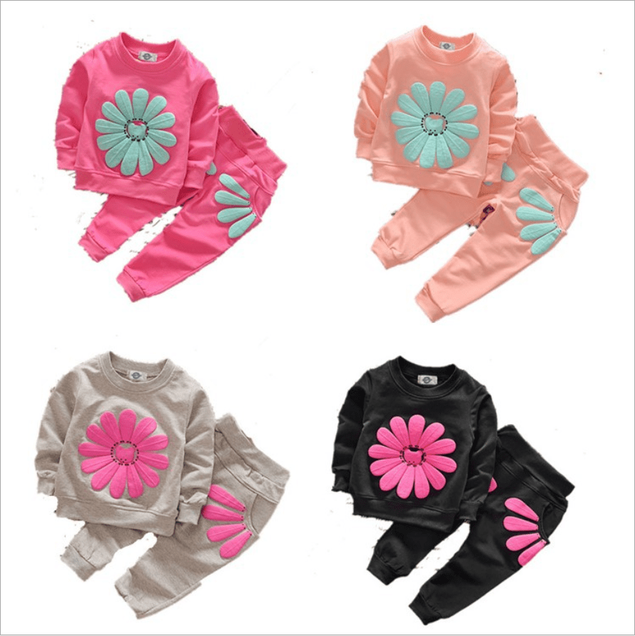 Baby Girls Fashion Suit Long Sleeve Sunflower Tops+Pants 2pc Cotton Clothes Sets Baby Girls Fashion Suit Long Sleeve Sunflower Tops+Pants 2pc Cotton Clothes Sets