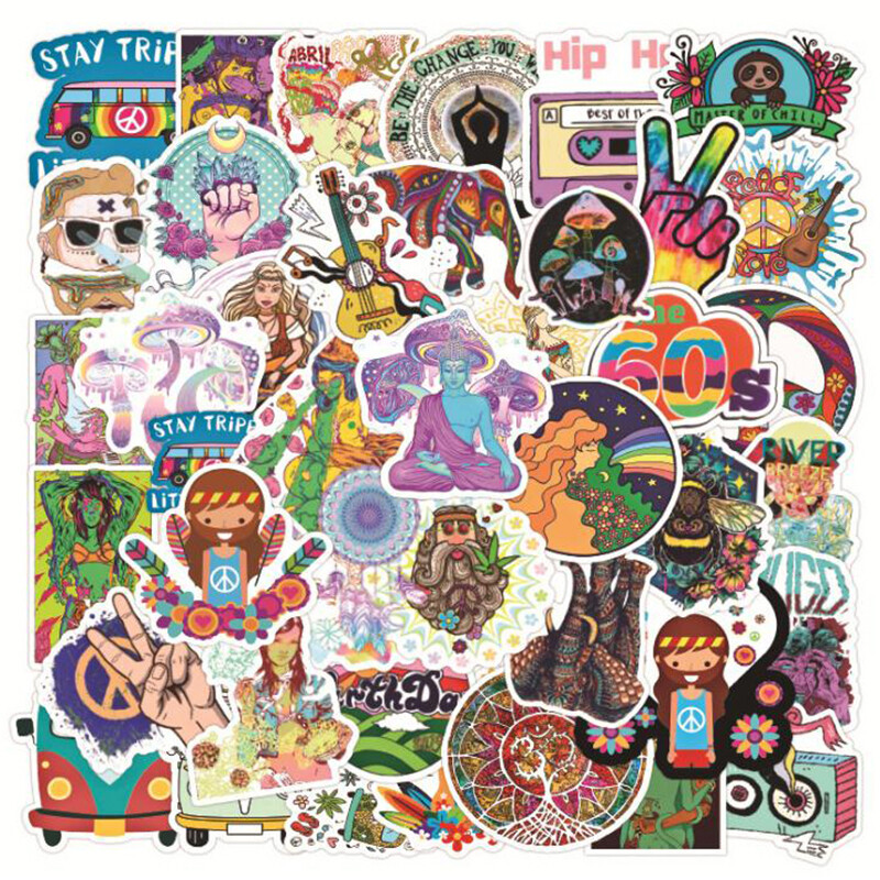 50Pcs Retro Hippies Stickers Waterproof Laptop Skateboard Luggage Guitar Y1 50Pcs Retro Hippies Stickers Waterproof Laptop Skateboard Luggage Guitar Y1
