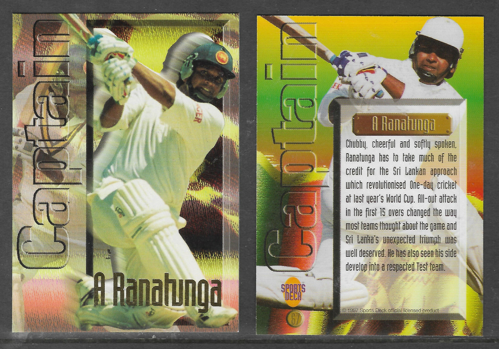 A RANATUNGA (Sri Lanka) 1997 South Africa SPORTS DECK CRICKET CAPTAIN CARD #67 A RANATUNGA (Sri Lanka) 1997 South Africa SPORTS DECK CRICKET CAPTAIN CARD #67